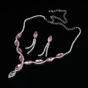 Elegant Pink Ice Necklace Set with matching earrin